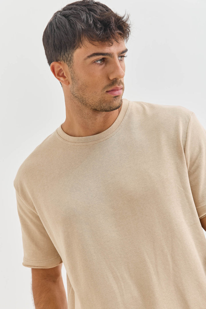 טי שירט תומאס פרנץ' טרי סיומת גזורה | בז'