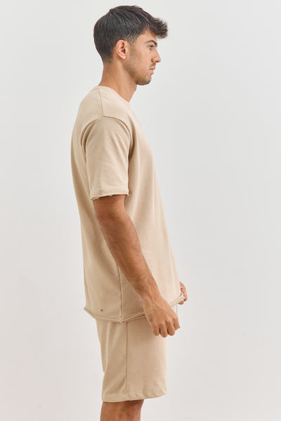 טי שירט תומאס פרנץ' טרי סיומת גזורה | בז'