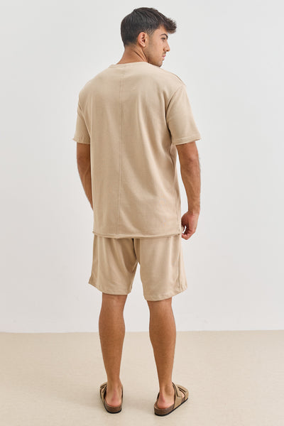 טי שירט תומאס פרנץ' טרי סיומת גזורה | בז'