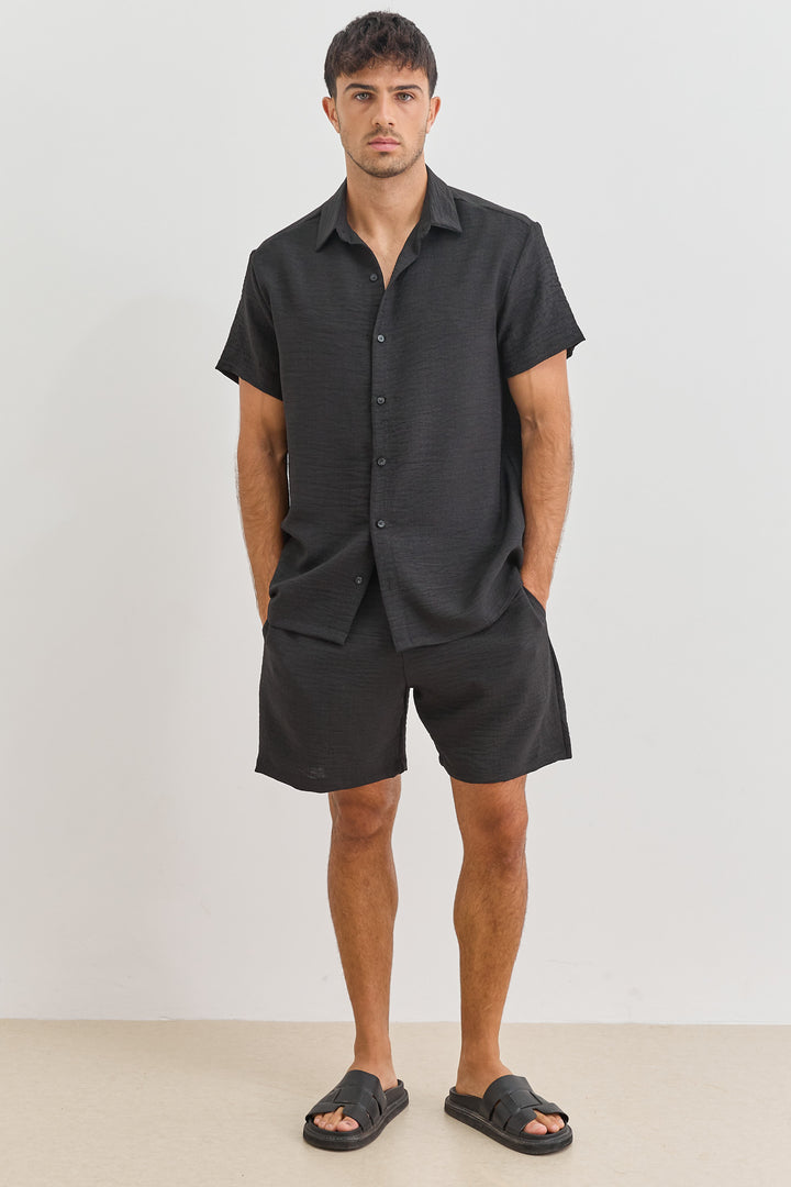 מכנסי מייקל במראה פשתן | שחור