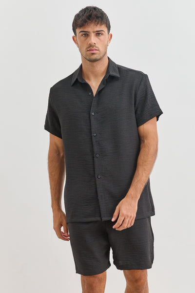 מכופתרת מייקל במראה פשתן | שחור