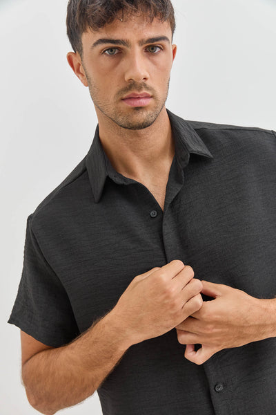 מכופתרת מייקל במראה פשתן | שחור