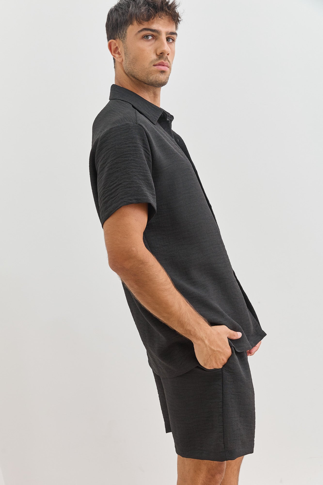 מכופתרת מייקל במראה פשתן | שחור