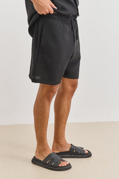 מכנסי מייקל במראה פשתן | שחור