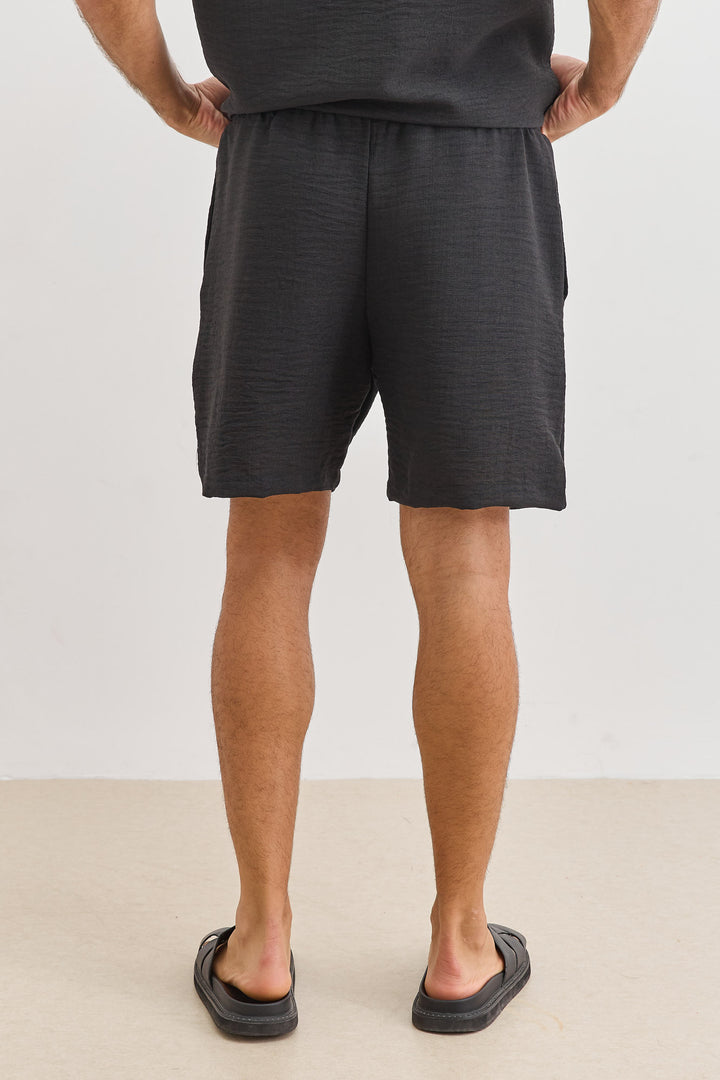 מכנסי מייקל במראה פשתן | שחור