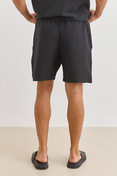 מכנסי מייקל במראה פשתן | שחור