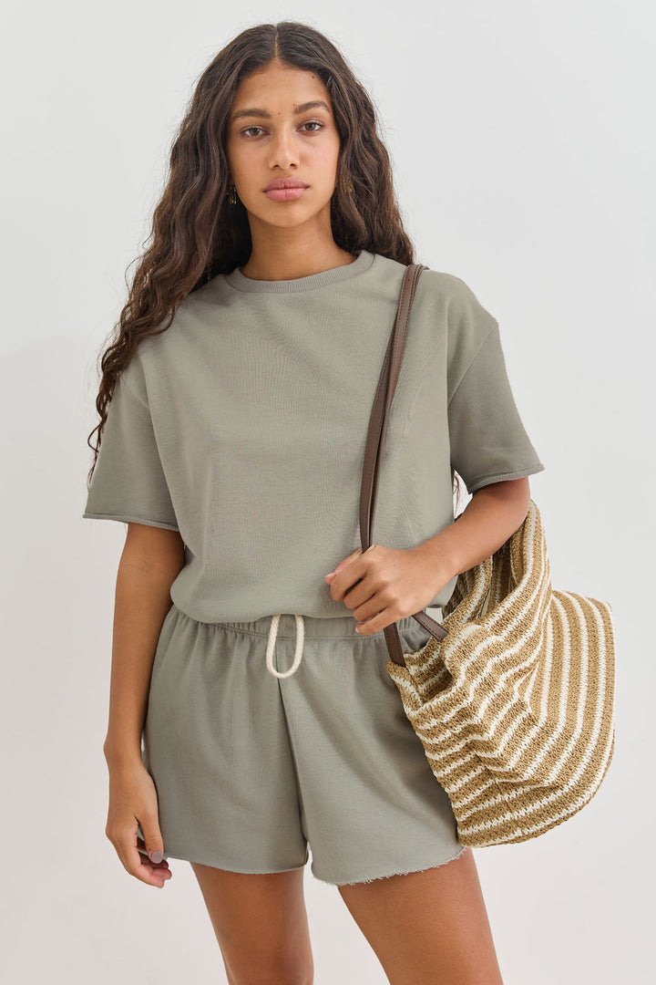 טי שירט בקי פרנץ' טרי סיומת פרומה | ירוק זית