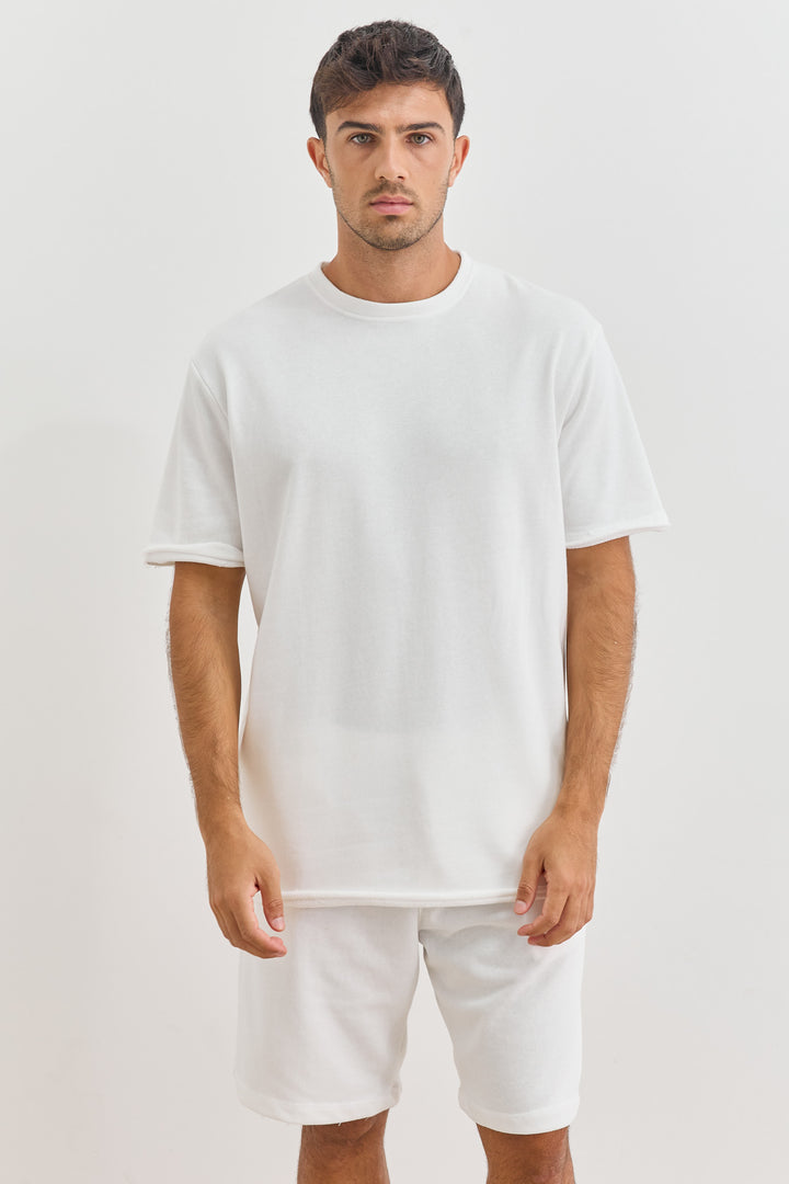 טי שירט תומאס פרנץ' טרי סיומת גזורה | לבן