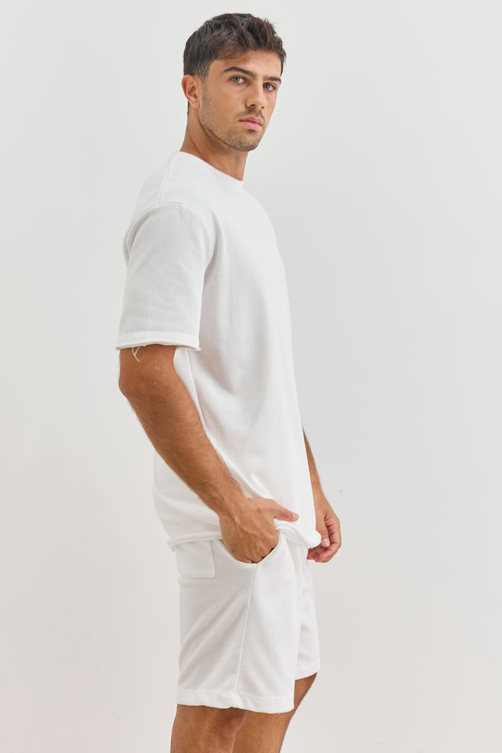 טי שירט תומאס פרנץ' טרי סיומת גזורה | לבן