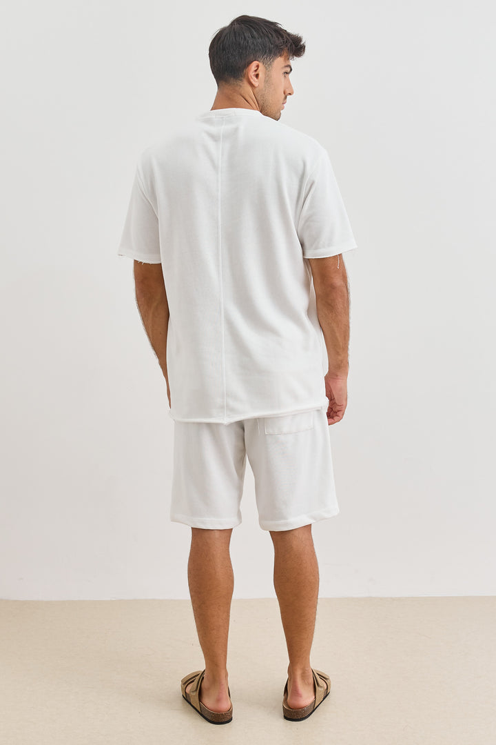 טי שירט תומאס פרנץ' טרי סיומת גזורה | לבן