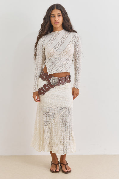 חצאית מידי טינה בד תחרה | שמנת