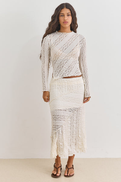 חצאית מידי טינה בד תחרה | שמנת