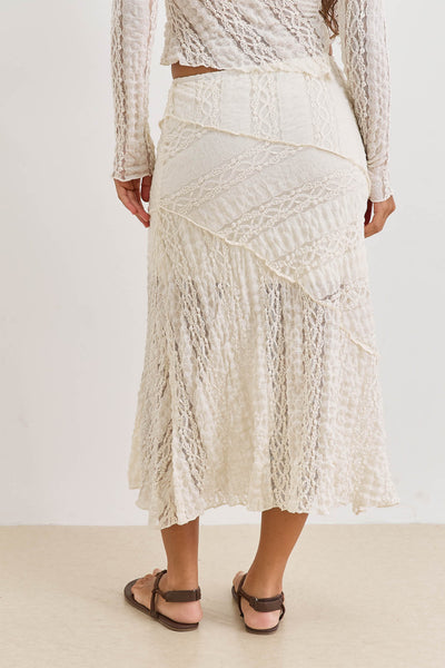 חצאית מידי טינה בד תחרה | שמנת