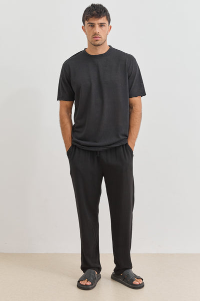 חולצת דמוי פשתן דין גזרת SLIM | שחור