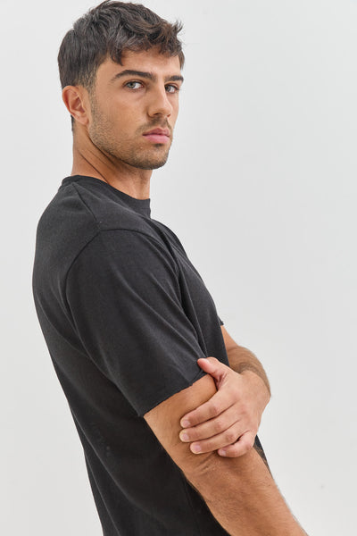 חולצת דמוי פשתן דין גזרת SLIM | שחור