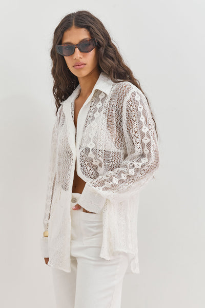 מכופתרת קזבלנקה בד תחרה | שמנת