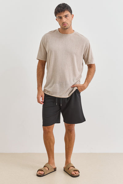 חולצת דמוי פשתן דין גזרת SLIM | מוקה