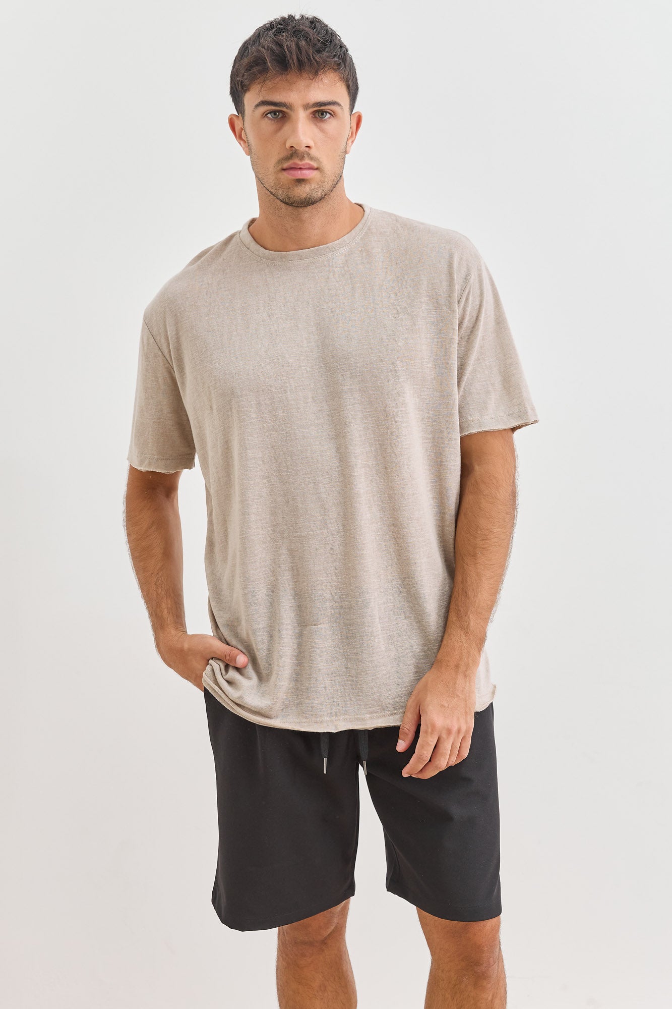 חולצת דמוי פשתן דין גזרת SLIM | מוקה