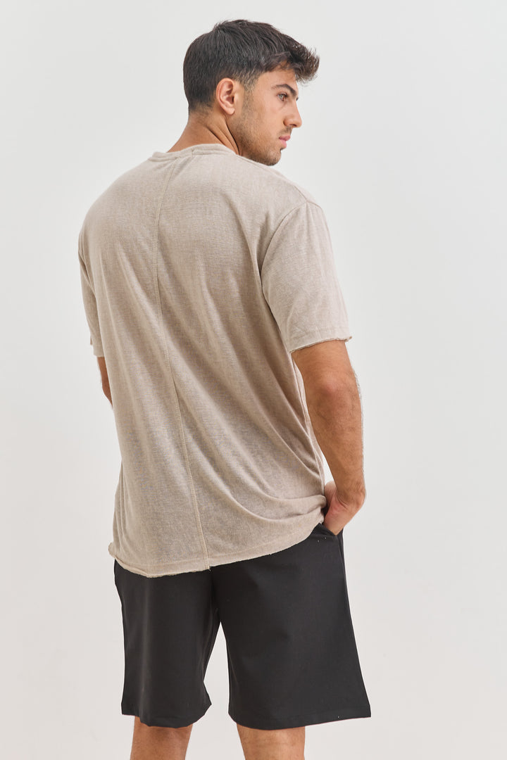 חולצת דמוי פשתן דין גזרת SLIM | מוקה