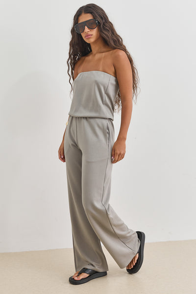 אוברול סטרפלס סלין גומי במותן | ירוק זית