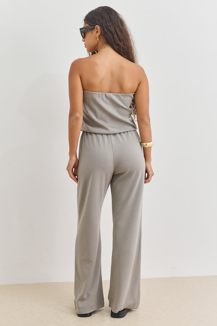 אוברול סטרפלס סלין גומי במותן | ירוק זית