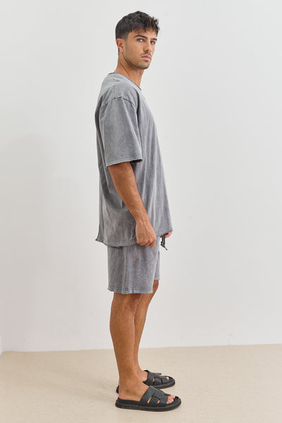 טי שירט קרלוס וואש סיומת גזורה | אפור