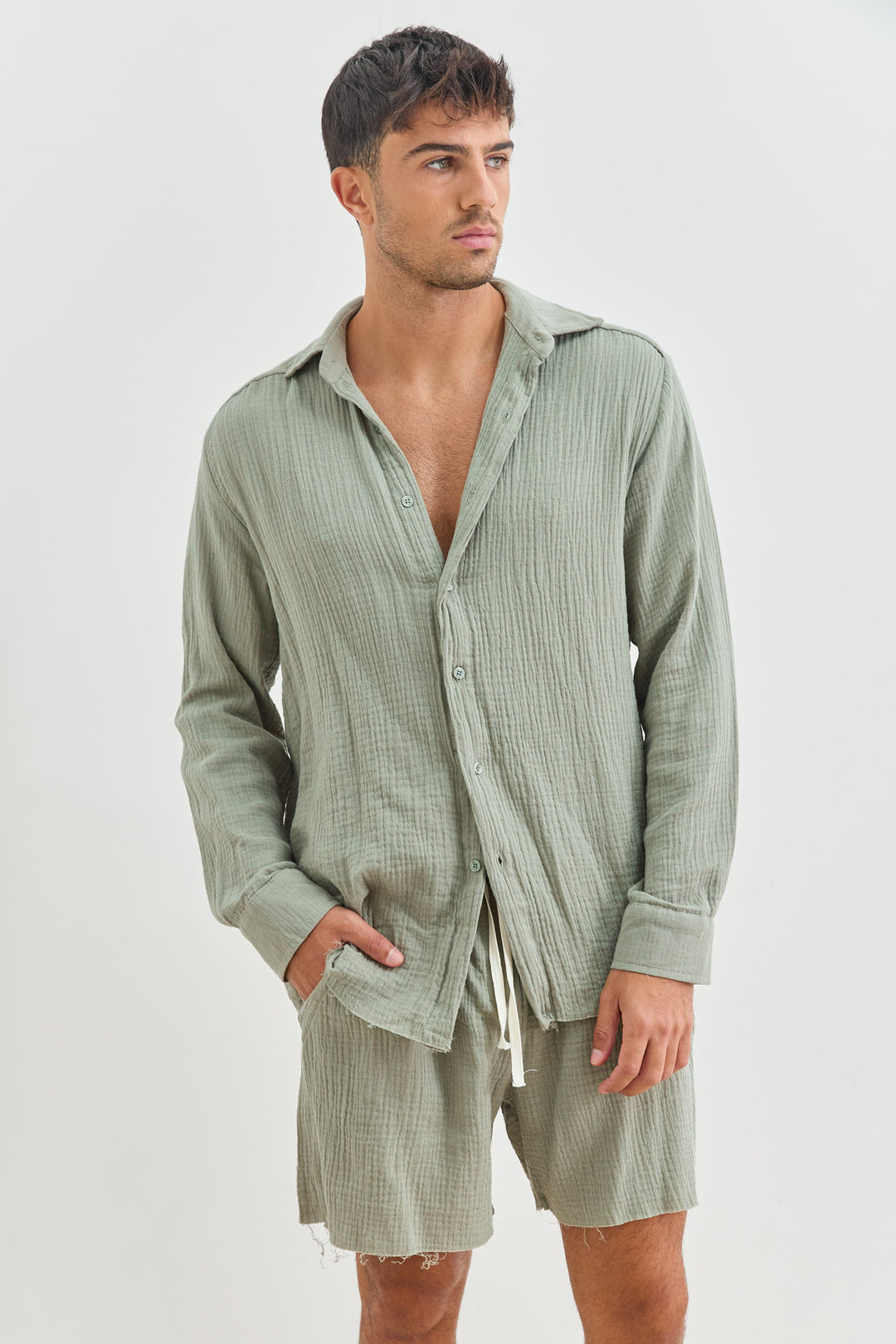 חולצה מכופתרת איידן טטרה סיומת פרומה | ירוק