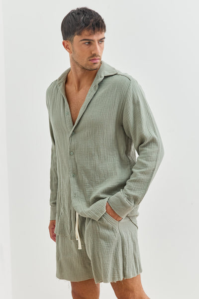 חולצה מכופתרת איידן טטרה סיומת פרומה | ירוק