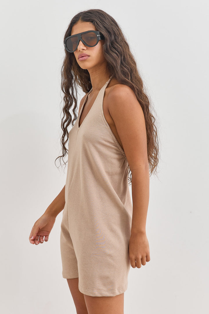 אוברול קשירה פלורנס מחשוף גב | מוקה