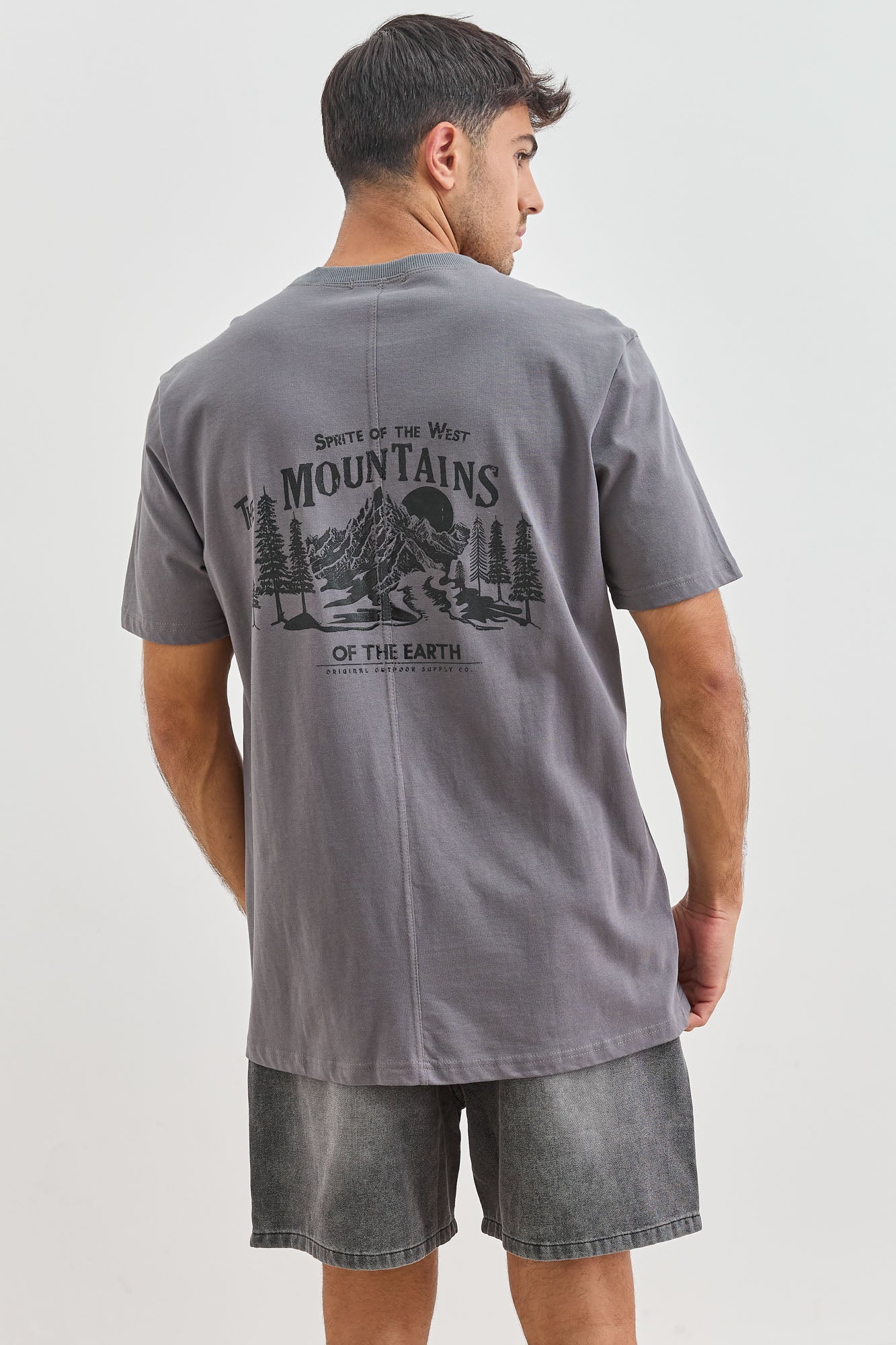 טי שירט אדריאן פרינט בגב | אפור כהה