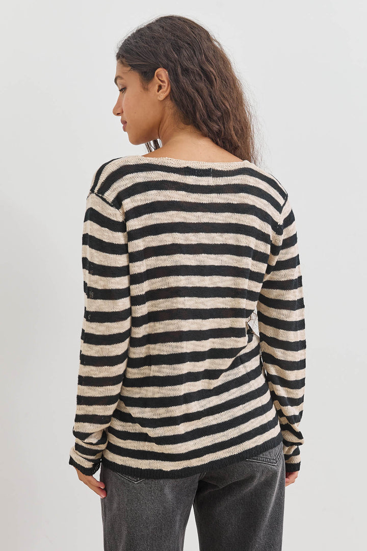 קרדיגן עמנואל סטרייפס כפתורי לב | בז'/שחור