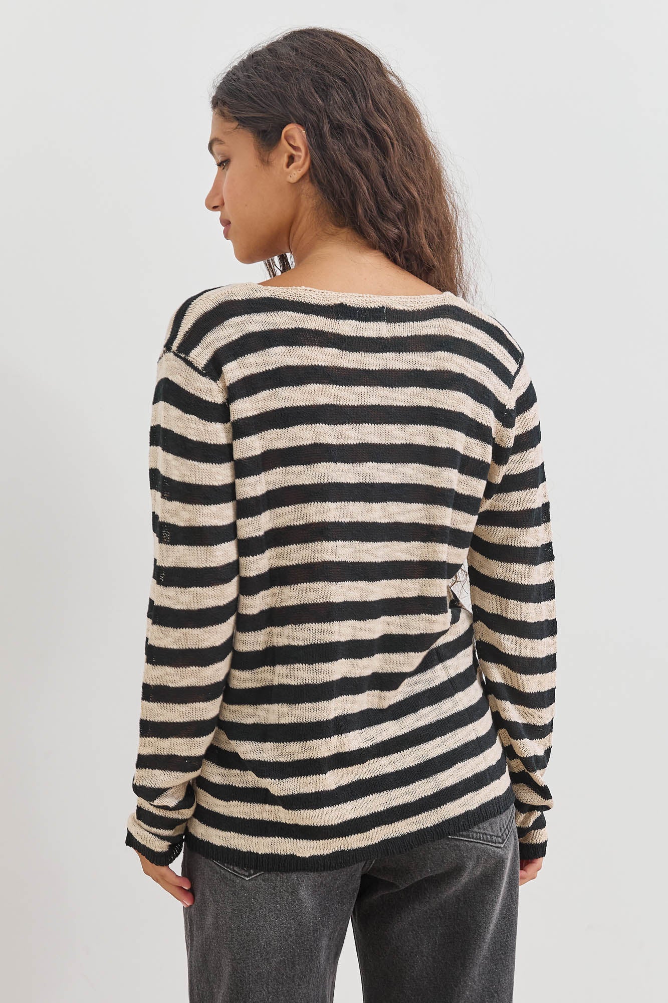 קרדיגן עמנואל סטרייפס כפתורי לב | בז'/שחור