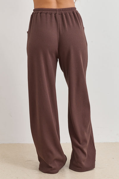 מכנסי אליסון בד וופל בשילוב רקמת לוגו | חום אדמה