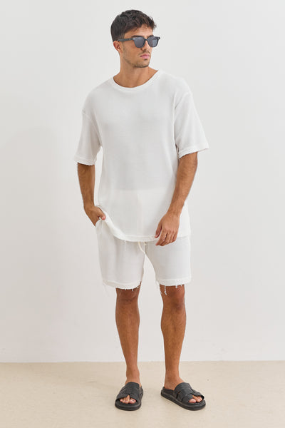 מכנסי דיוויד בד וופל וואש סיומת פרומה | לבן