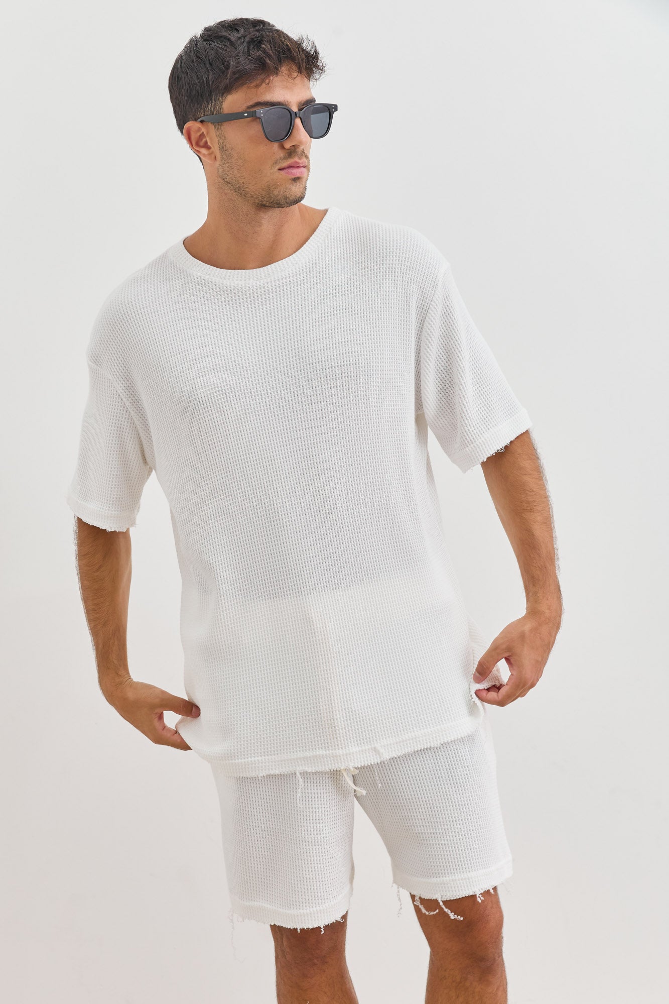 חולצת דיוויד בד וופל וואש סיומת פרומה | לבן