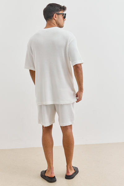 חולצת דיוויד בד וופל וואש סיומת פרומה | לבן