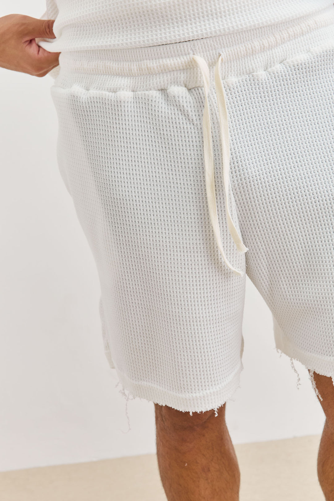 מכנסי דיוויד בד וופל וואש סיומת פרומה | לבן