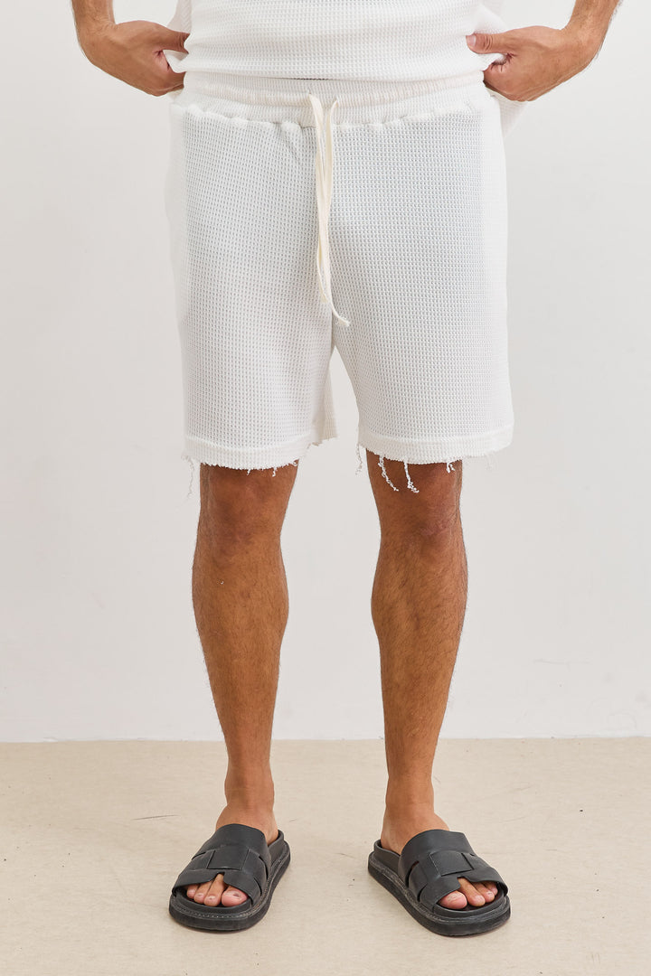 מכנסי דיוויד בד וופל וואש סיומת פרומה | לבן