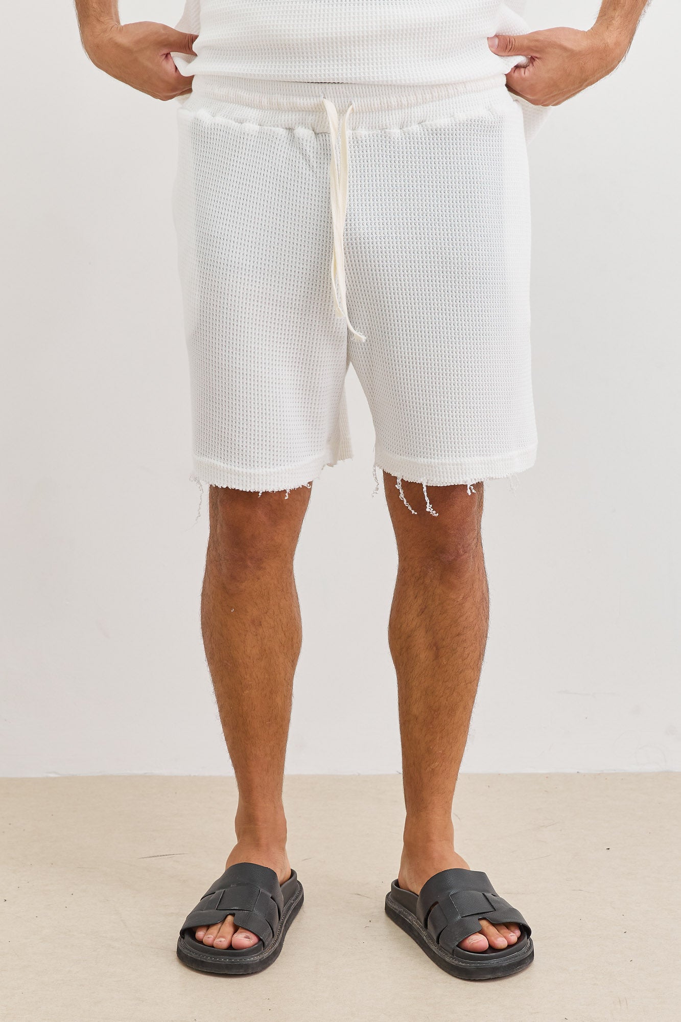 מכנסי דיוויד בד וופל וואש סיומת פרומה | לבן