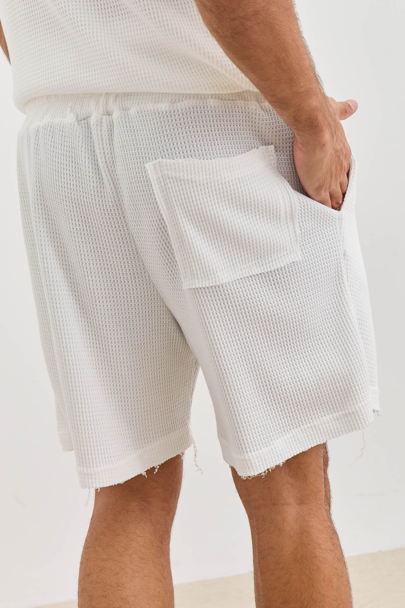 מכנסי דיוויד בד וופל וואש סיומת פרומה | לבן