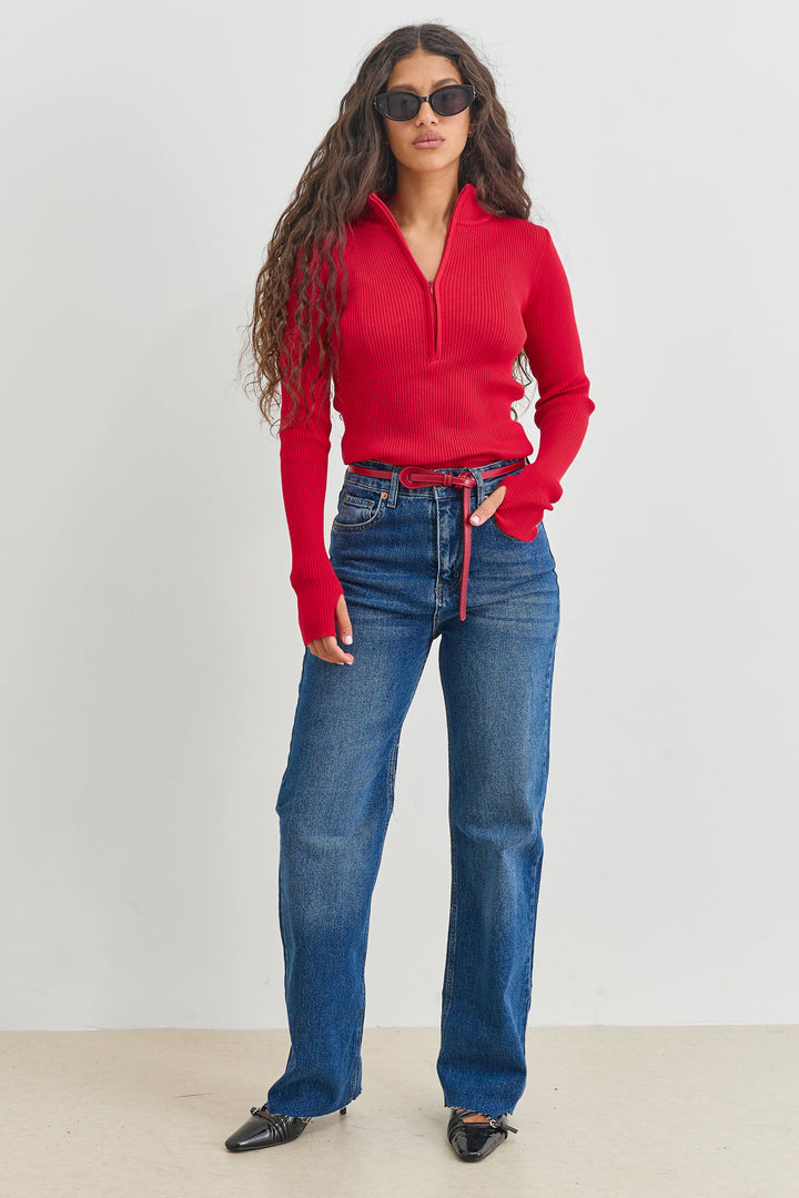 חולצת סריג דמיאן שרוולי כפפה | אדום