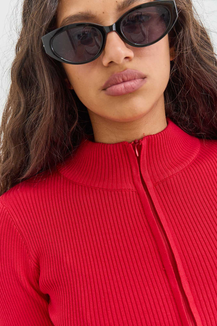 חולצת סריג דמיאן שרוולי כפפה | אדום