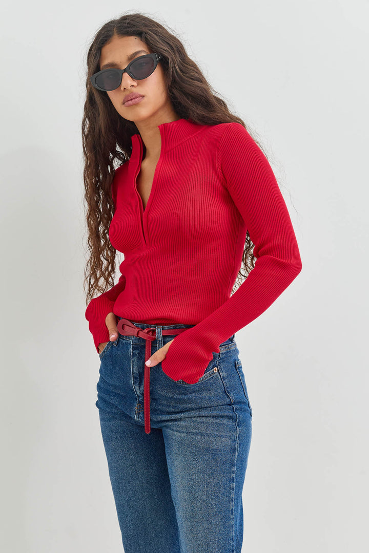 חולצת סריג דמיאן שרוולי כפפה | אדום