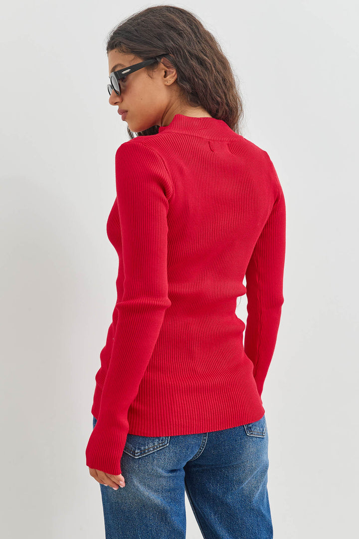 חולצת סריג דמיאן שרוולי כפפה | אדום
