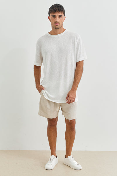 שורטס דמוי פשתן גוני סיומת פרומה | בז'