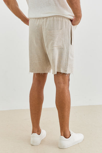 שורטס דמוי פשתן גוני סיומת פרומה | בז'