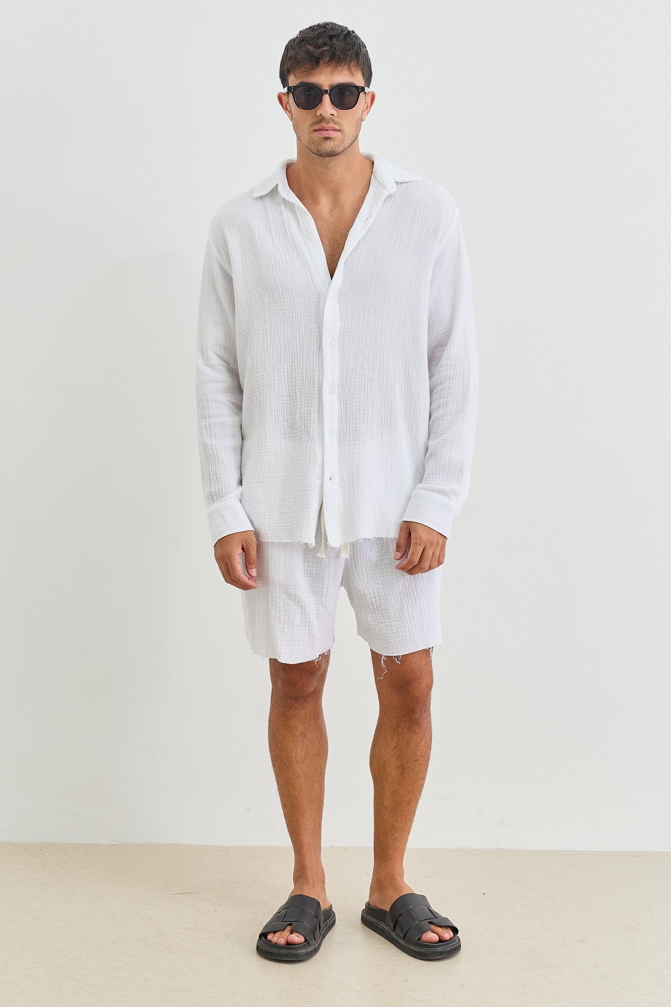 מכנס איידן טטרה סיומת גזורה | לבן