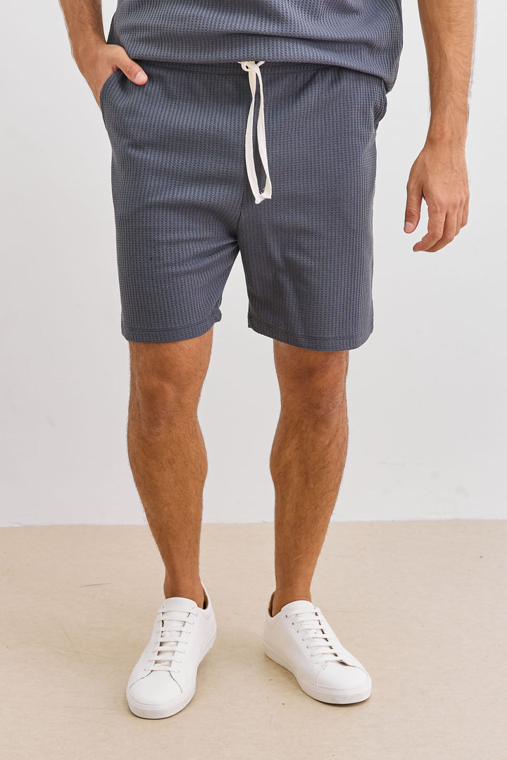 מכנסי וופל אנדרו גומי במותן | אפור כהה