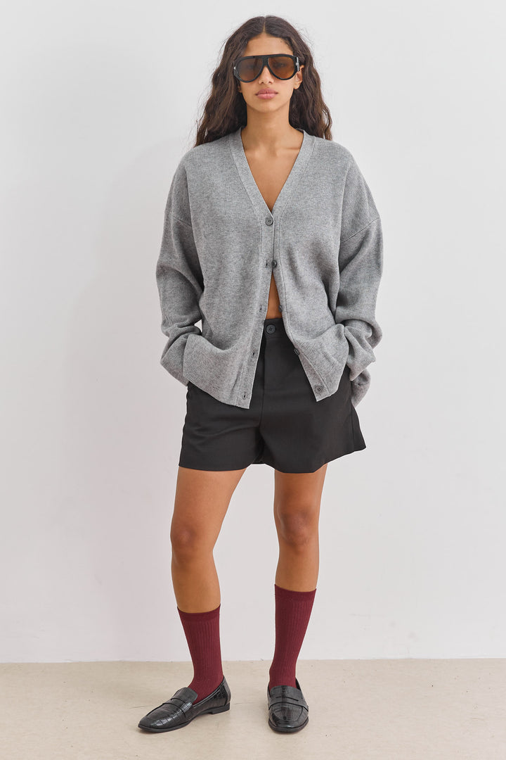 קרדיגן סריג ליסה בשילוב כפתורים | אפור