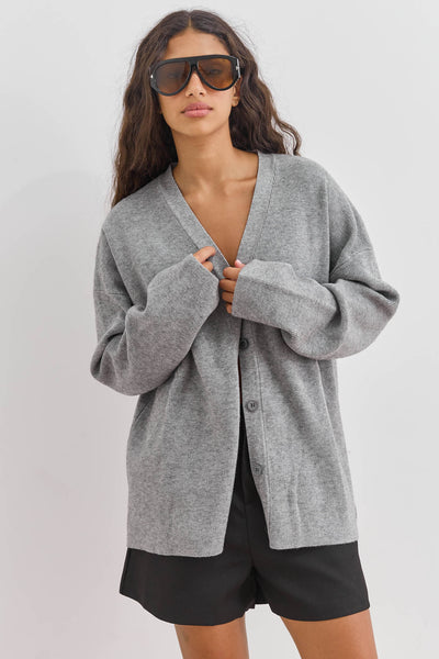 קרדיגן סריג ליסה בשילוב כפתורים | אפור